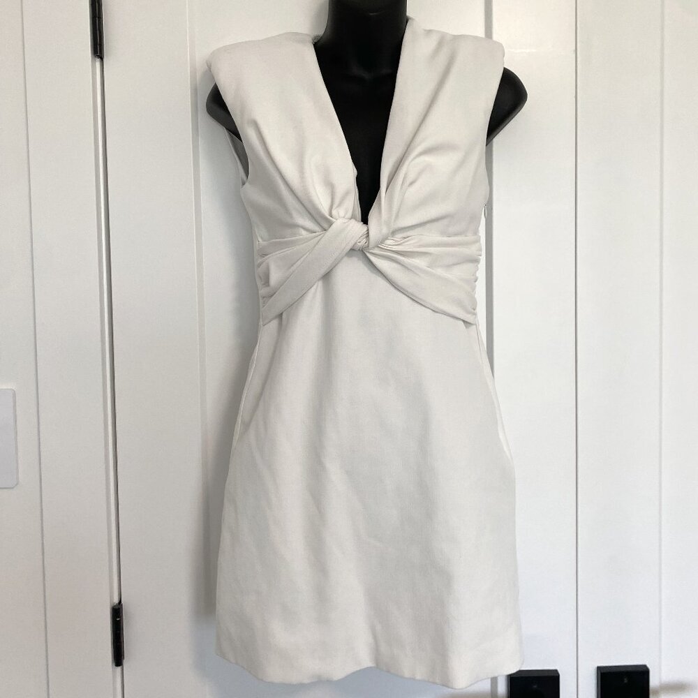 NWOT Zara White Mini Dress V-neck With Shoulder Pads Event Grad Dress Size XS